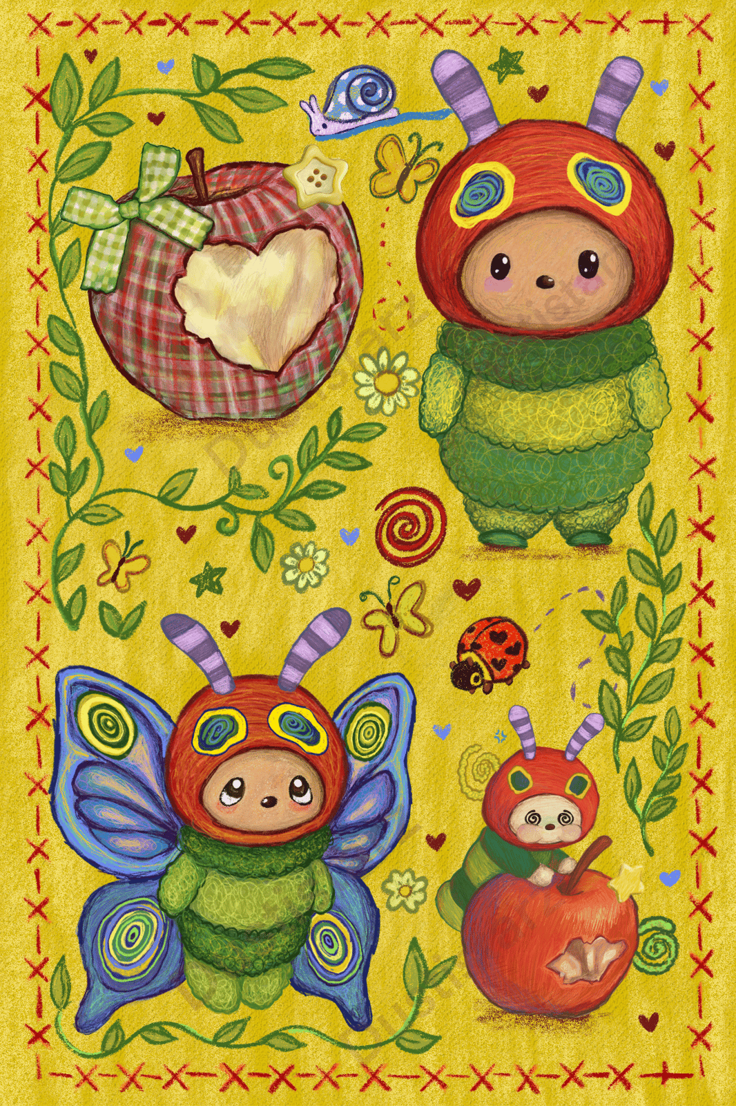Hungry calico caterpiller print