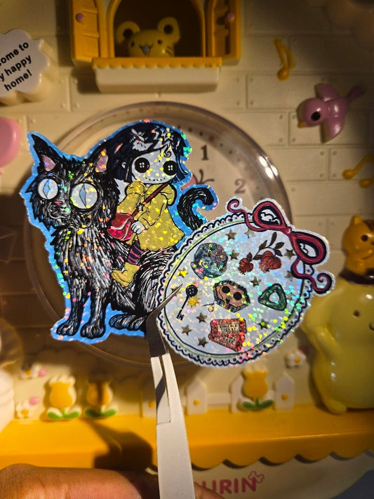 CORALINE KITTY AND  TRINKET FRAME Stickers